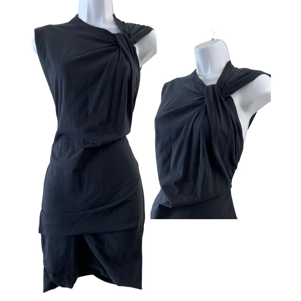 Isabel Marant Black Leany Twisted Mini Shirt Dress Womens Small Ruched